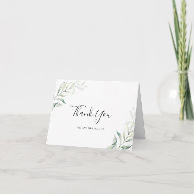 Tarjeta De Agradecimiento Elegante Sage Greenery Eucalyptus Boda (Anverso)
