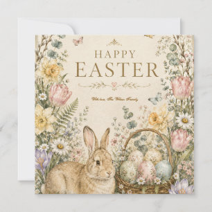 Tarjeta De Agradecimiento Elegante saludo de Pascua, estilo porcelana azul y