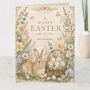 Tarjeta De Agradecimiento Elegante saludo de Pascua, estilo porcelana azul y