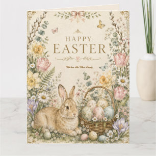 Tarjeta De Agradecimiento Elegante saludo de Pascua, estilo porcelana azul y