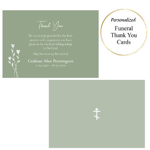 Tarjeta De Agradecimiento Elegante salvia y flores blancas Funeral ortodoxo 