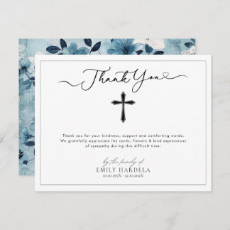 Tarjeta De Agradecimiento Elegante Scrift Blue Floral Funeral Gracias Tarjet