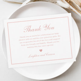Tarjeta De Agradecimiento Elegante Script Baby Shower rosa