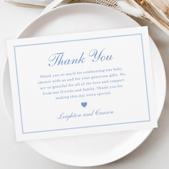 Tarjeta De Agradecimiento Elegante Script Blue Baby Shower (Elegant Script Blue Baby Shower Thank You Card.)