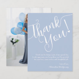 Tarjeta De Agradecimiento Elegante Script Blue Boy Baby Shower Photo