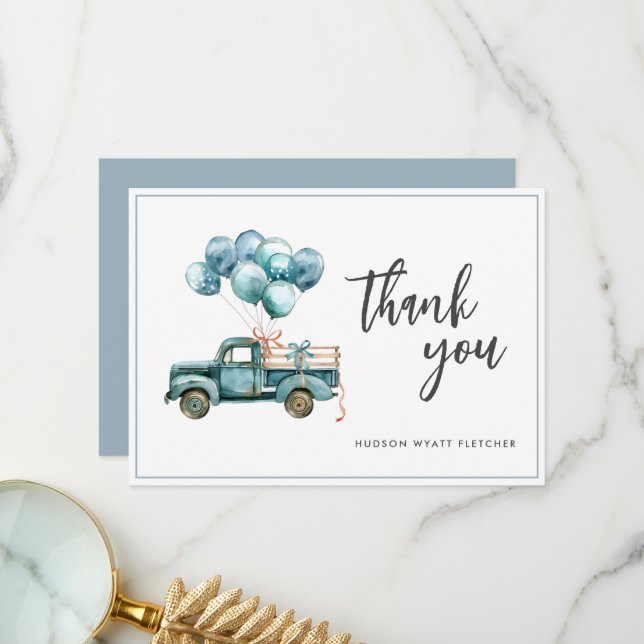 Tarjeta De Agradecimiento Elegante Script Dusty Blue Baby Boy Gracias Tarjet (Anverso/Reverso In Situ)