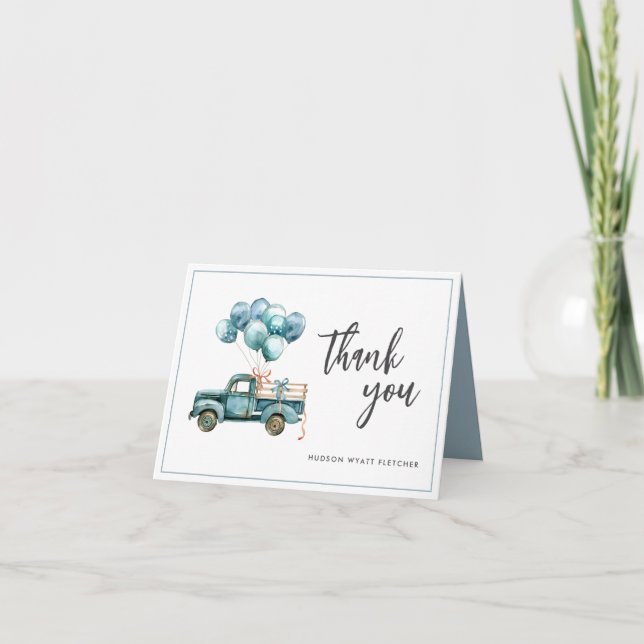 Tarjeta De Agradecimiento Elegante Script Dusty Blue Baby Boy Gracias Tarjet (Anverso)