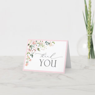Tarjeta De Agradecimiento Elegante Script Floral de Acuarela Rosa