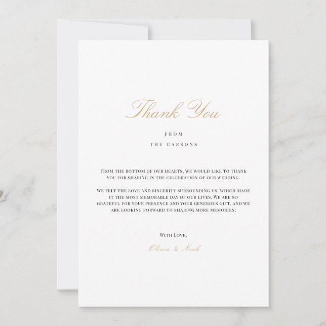Tarjeta De Agradecimiento Elegante Script Gold & White (Anverso)