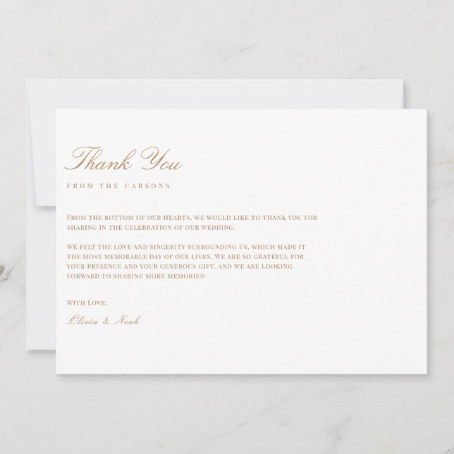 Tarjeta De Agradecimiento Elegante Script Gold & White (Anverso)