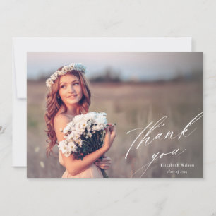 Tarjeta De Agradecimiento Elegante Script Graduación de fotos completas Grac