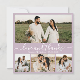 Tarjeta De Agradecimiento Elegante Script Lilac 4 Collage de fotos Boda