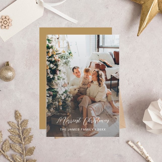 Tarjeta De Agradecimiento Elegante Script Merriest Christmas Photo Card (Subido por el creador)