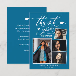 Tarjeta De Agradecimiento Elegante Script Moda Turquesa 4 Graduación de Foto