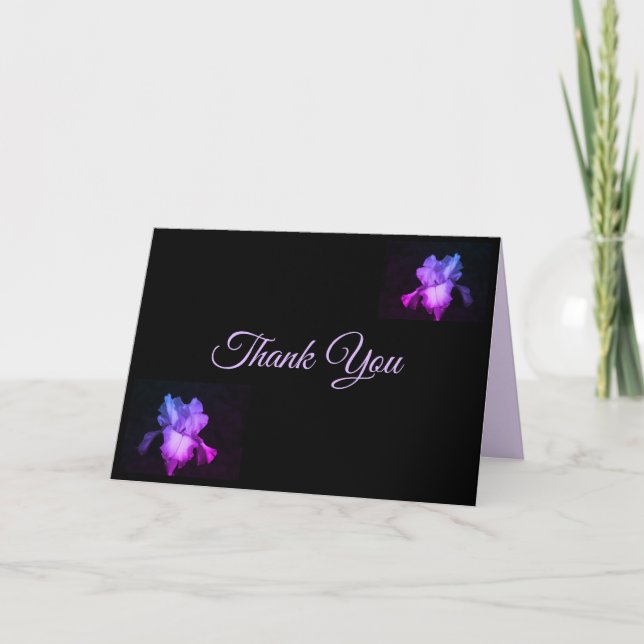 Tarjeta De Agradecimiento Elegante Script Purple Iris Floral (Anverso)