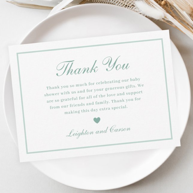 Tarjeta De Agradecimiento Elegante Script Sage Green Baby Shower (Elegant Script Sage Green Gender Neutral Baby Shower Thank You Card.)