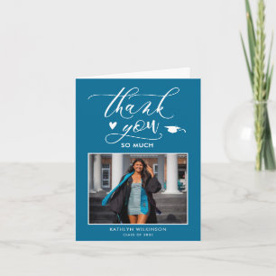 Tarjeta De Agradecimiento Elegante Script Turquoise Photo Graduación simple
