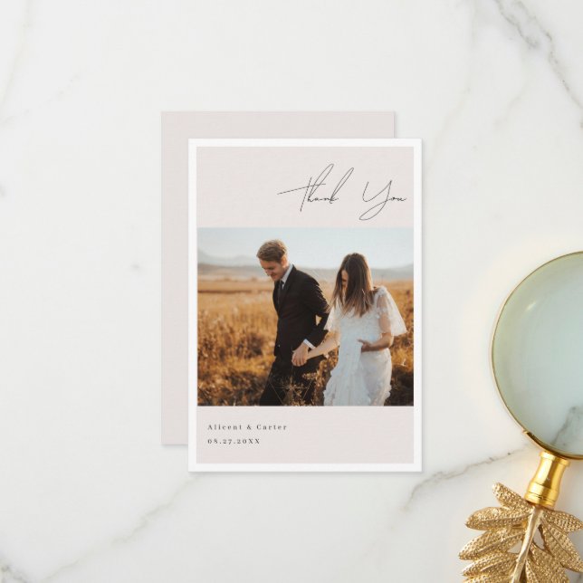 Tarjeta De Agradecimiento Elegante Sencillo Con Flores De Arte De Líneas Y B (Anverso/Reverso In Situ)