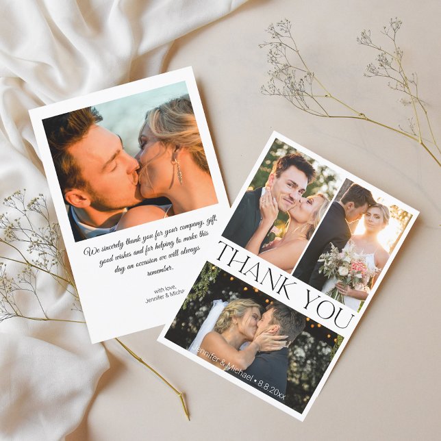 Tarjeta De Agradecimiento elegante sencillo mínimo 4 fotos boda collage (Subido por el creador)