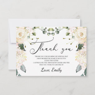 Tarjeta De Agradecimiento Elegante shower nupcial floral blanco hydrangea do