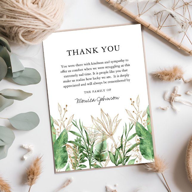 Tarjeta De Agradecimiento Elegante Simpatía Botánica Verde y Oro (Subido por el creador)