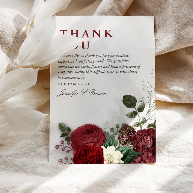 Tarjeta De Agradecimiento Elegante simpatía floral borgoñona y blanca (Subido por el creador)