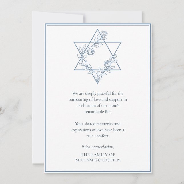 Tarjeta De Agradecimiento Elegante simpatía por la estrella judía azul (Anverso)