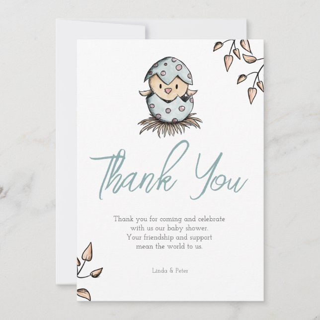 Tarjeta De Agradecimiento Elegante Simple Bird Watercolor Baby Shower (Anverso)