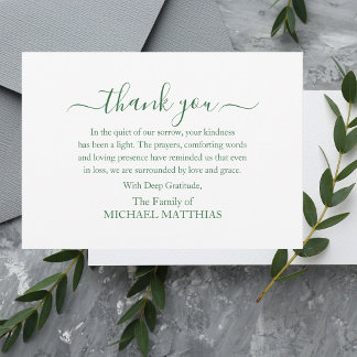 Tarjeta De Agradecimiento Elegante Simple Clásico Verde y Blanco Memorial