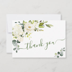 Tarjeta De Agradecimiento Elegante simple Eucalipto Floral de rosas blancas