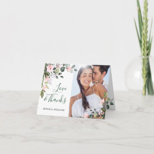 Tarjeta De Agradecimiento Elegante simple Eucalyptus Rubor Boda de rosas ros
