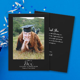 Tarjeta De Agradecimiento Elegante, simple foto de graduación de escritura b