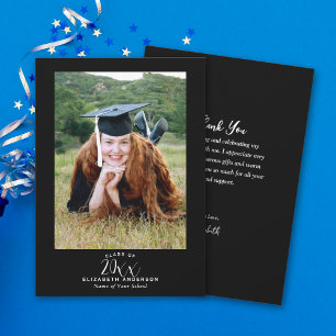Tarjeta De Agradecimiento Elegante, simple foto de graduación de escritura b