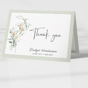 Tarjeta De Agradecimiento Elegante Simple Lirio de Calla Eucalipto Conmisera