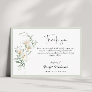 Tarjeta De Agradecimiento Elegante Simple Lirio de Calla Eucalipto Conmisera