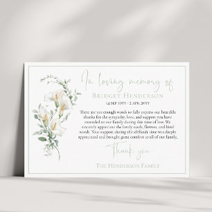 Tarjeta De Agradecimiento Elegante Simple Lirio de Calla Eucalipto Conmisera