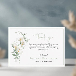 Tarjeta De Agradecimiento Elegante Simple Lirio de Calla Eucalipto Conmisera