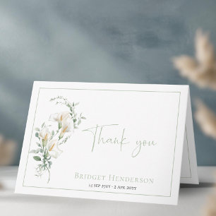 Tarjeta De Agradecimiento Elegante Simple Lirio de Calla Eucalipto Simpatía