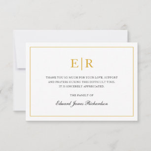 Tarjeta De Agradecimiento Elegante simple Monograma Simpatía Funeral de Oro