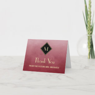 Tarjeta De Agradecimiento Elegante Simple Rojo Con Monograma De Oro Gracias