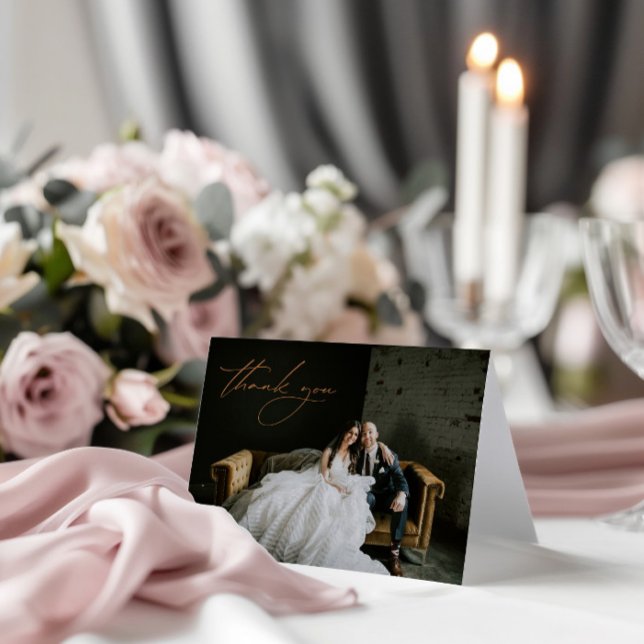 Tarjeta De Agradecimiento Elegante simple y moderno Boda de fotografía Tarje (Elegant Simple Modern Photo Wedding Thank You Card)