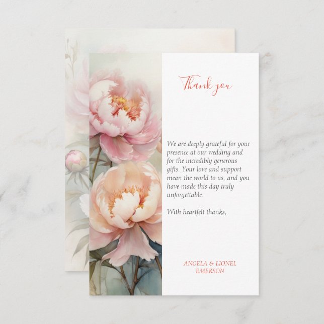 Tarjeta De Agradecimiento Elegante Soft Peonies Bouquet Boda Rosa (Anverso / Reverso)
