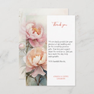 Tarjeta De Agradecimiento Elegante Soft Peonies Bouquet Boda Rosa
