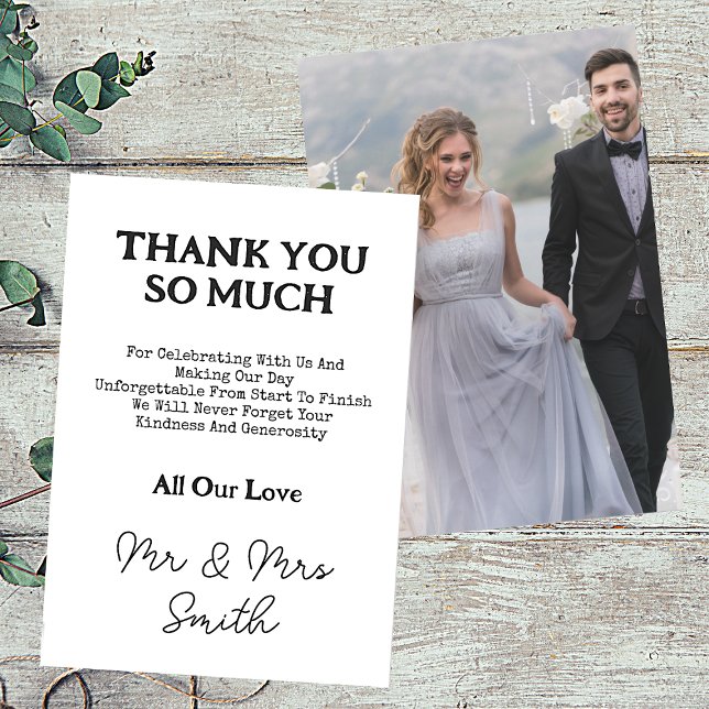 Tarjeta De Agradecimiento Elegante Sr. y Sra. Boda Foto (Front And Back)