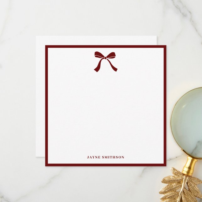 Tarjeta De Agradecimiento Elegante Stationery personalizada Bow (Anverso/Reverso In Situ)