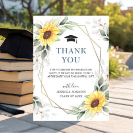 Tarjeta De Agradecimiento Elegante Sunflower Eucalipto Graduación Rústica