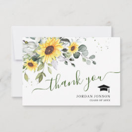 Tarjeta De Agradecimiento Elegante Sunflowers Eucalyptus Foliage Graduación