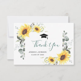 Tarjeta De Agradecimiento Elegante Sunflowers Eucalyptus Foliage Graduación