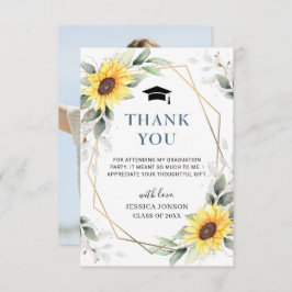 Tarjeta De Agradecimiento Elegante Sunflowers Eucalyptus Photo Graduation
