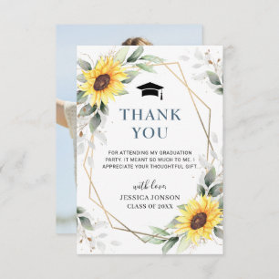 Tarjeta De Agradecimiento Elegante Sunflowers Eucalyptus Photo Graduation
